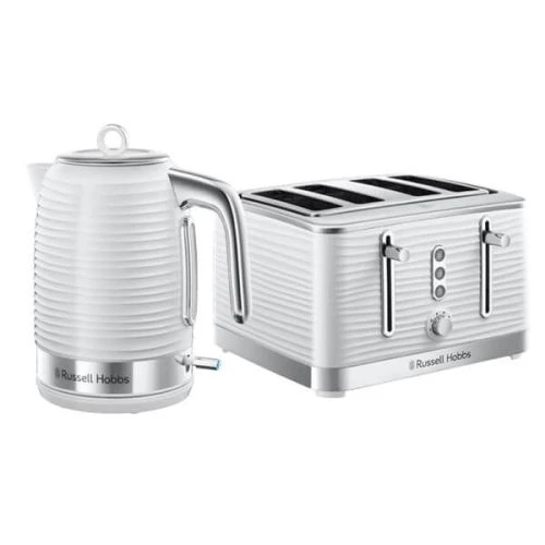 Russell Hobbs Inspire Kettle & 4 Slice Toaster Set White 1 Russell Hobbs Inspire Kettle & 4 Slice Toaster Set White