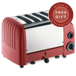 Dualit Classic Vario AWS Red 4 Slot Toaster With FREE Gift