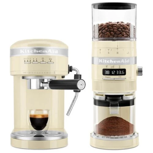 KitchenAid Artisan Semi-Auto Espresso Machine & Burr Grinder Set Almond Cream 1 KitchenAid Artisan Semi-Auto Espresso Machine & Burr Grinder Set Almond Cream
