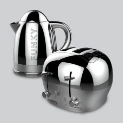 The Funky Appliance Company 1.7 Litre Kettle And 4 Slice Toaster Set Chrome