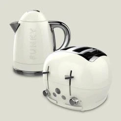 The Funky Appliance Company 1.7 Litre Kettle And 4 Slice Toaster Set Cream