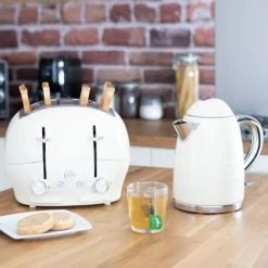 The Funky Appliance Company 1.7 Litre Kettle And 4 Slice Toaster Set Cream -Kitchen appliances FK01FT01CREAM Funky Appliance Kettle And Toaster Set Cream 4