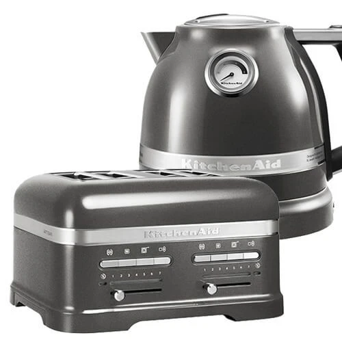 KitchenAid Artisan Medallion Silver 4 Slot Toaster And Kettle Set 1 KitchenAid Artisan Medallion Silver 4 Slot Toaster And Kettle Set