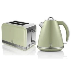 Swan Retro Green Kettle And 2 Slice Toaster Set