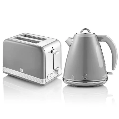 Swan Retro Grey Kettle And 2 Slice Toaster Set 1 Swan Retro Grey Kettle And 2 Slice Toaster Set