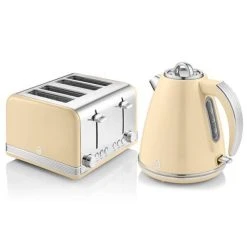 Swan Retro Cream Kettle And 4 Slice Toaster Set
