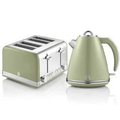 Swan Retro Green Kettle And 4 Slice Toaster Set