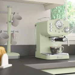 Swan Retro Green Pump Espresso Coffee Machine -Kitchen appliances SK22110GN Swan Retro Pump Espresso Coffee Machine Green 2