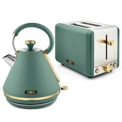 Tower Cavaletto Pyramid Kettle And 2 Slice Toaster Set Jade