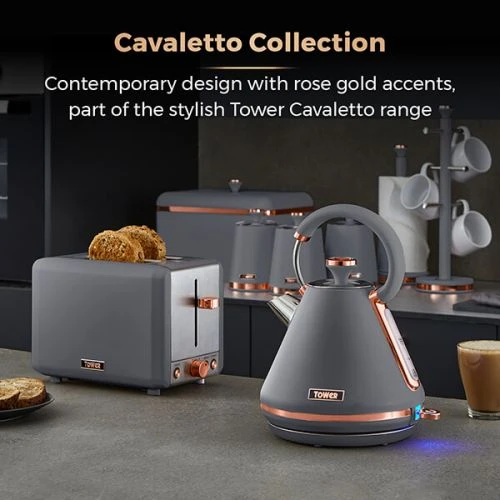 Tower Cavaletto Pyramid Kettle And 2 Slice Toaster Set Grey 4 Tower Cavaletto Pyramid Kettle And 2 Slice Toaster Set Grey - Image 4