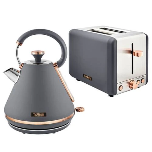 Tower Cavaletto Pyramid Kettle And 2 Slice Toaster Set Grey 1 Tower Cavaletto Pyramid Kettle And 2 Slice Toaster Set Grey