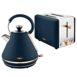 Tower Cavaletto Pyramid Kettle And 2 Slice Toaster Set Midnight Blue
