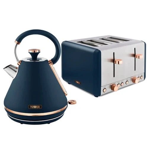 Tower Cavaletto Pyramid Kettle And 4 Slice Toaster Set Midnight Blue 1 Tower Cavaletto Pyramid Kettle And 4 Slice Toaster Set Midnight Blue