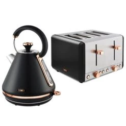 Tower Cavaletto Pyramid Kettle And 4 Slice Toaster Set Black