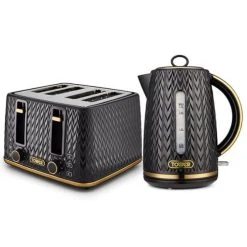Tower Empire Kettle And 4 Slice Toaster Set Black