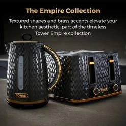 Tower Empire Kettle And 4 Slice Toaster Set Black 7 Tower Empire Kettle And 4 Slice Toaster Set Black -Kitchen appliances T1005220061BLK Tower Empire Kettle and 4 Slot Toaster Set Black 3