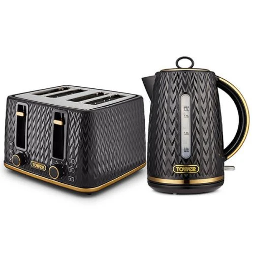 Tower Empire Kettle And 4 Slice Toaster Set Black 1 Tower Empire Kettle And 4 Slice Toaster Set Black