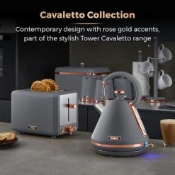 Tower Cavaletto Jug Kettle And 2 Slice Toaster Set Grey -Kitchen appliances T1006620036RGG Tower Cavaletto Jug Kettle and 2 Slice Toaster Set Grey 3