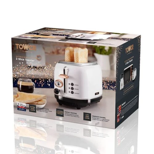 Tower Bottega Stainless Steel 2 Slice Toaster White 2 Tower Bottega Stainless Steel 2 Slice Toaster White - Image 2