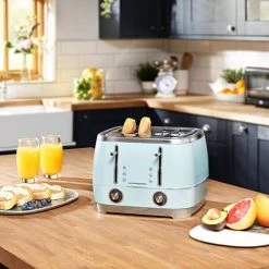 Beko Duck Egg Blue & Chrome Cosmopolis 4 Slice Toaster -Kitchen appliances TAM8402T Beko Duck Egg Blule Chrome Cosmopolis 4 Slice Toaster 4