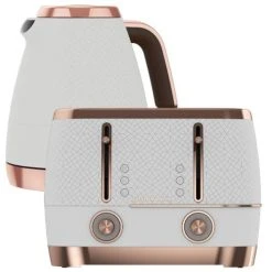 Beko Off White & Rose Gold Cosmopolis Dome Kettle & 4 Slice Toaster Set