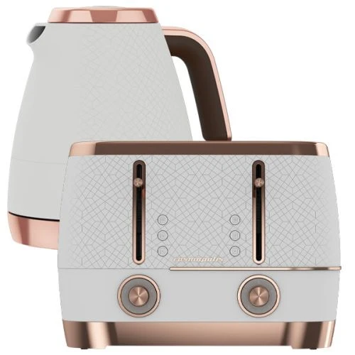 Beko Off White & Rose Gold Cosmopolis Dome Kettle & 4 Slice Toaster Set 1 Beko Off White & Rose Gold Cosmopolis Dome Kettle & 4 Slice Toaster Set