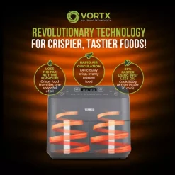 Vortx Dual Basket Air Fryer With 6 Pre-Set Functions 7.6 Litre -Kitchen appliances fit 135