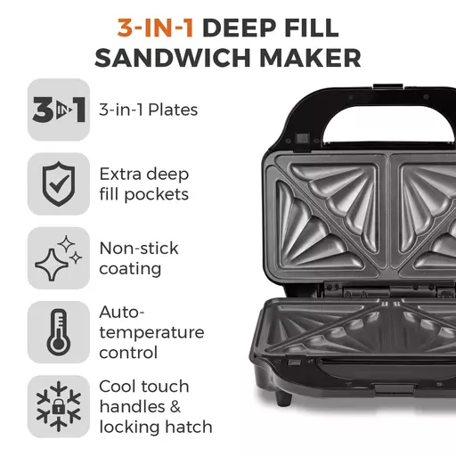 3 In 1 Deep Filled Sandwich Maker 900W 2 3 In 1 Deep Filled Sandwich Maker 900W - Image 2