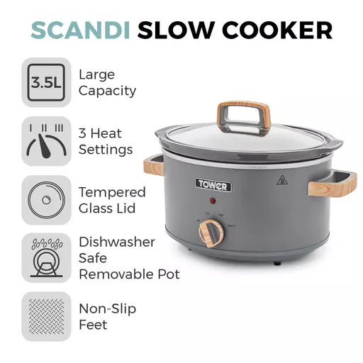 Tower Scandi 3.5 Litre Stainless Steel Slow Cooker 2 Tower Scandi 3.5 Litre Stainless Steel Slow Cooker - Image 2