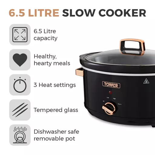Rose Gold 6.5 Litre Slow Cooker Black And Rose Gold 2 Rose Gold 6.5 Litre Slow Cooker Black And Rose Gold - Image 2