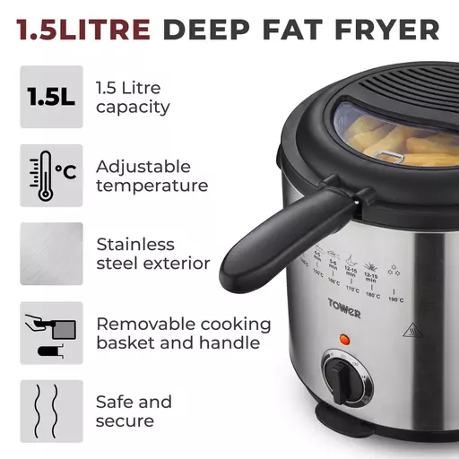 1.5 Litre 1000W Deep Fat Fryer Stainless Steel 2 1.5 Litre 1000W Deep Fat Fryer Stainless Steel - Image 2